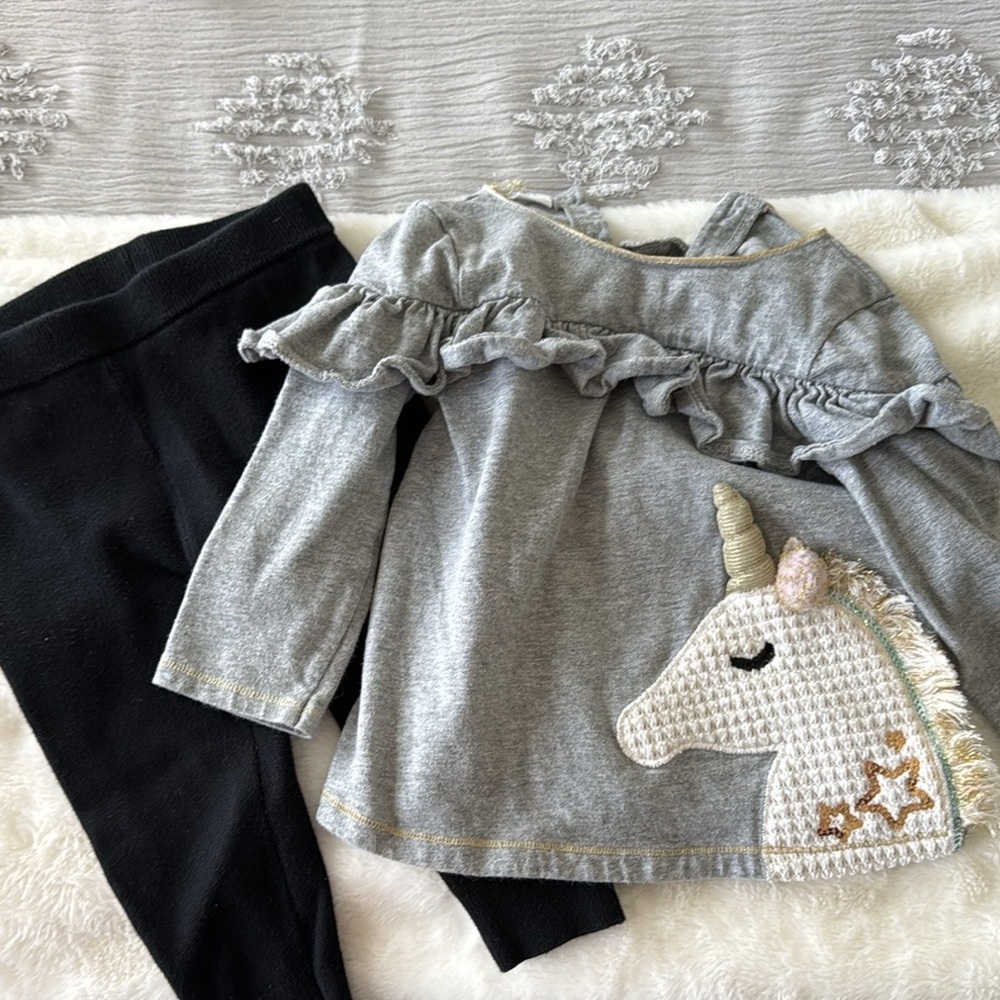 Mudpie unicorn top and gap sweater leggings set size 12-18 months